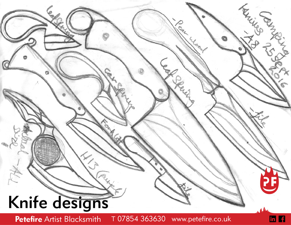 I design and blacksmith forge kitchen knives, kitchen cleavers and cheese knives. Many of these are commissioned by clients.