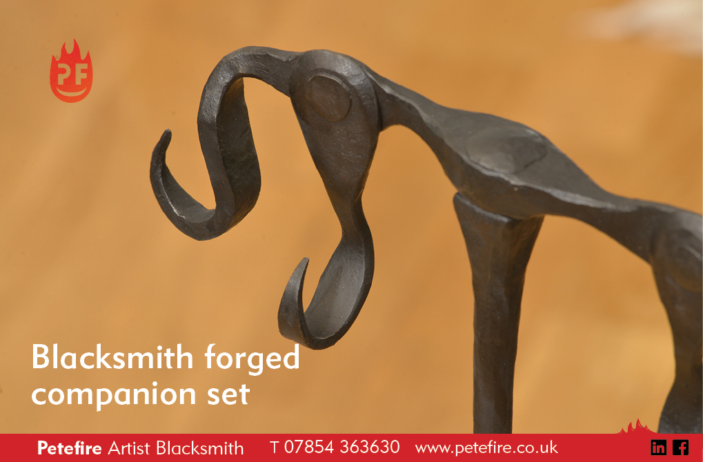Detail from hand forged companion set stand, made in Herts, England by Petefire