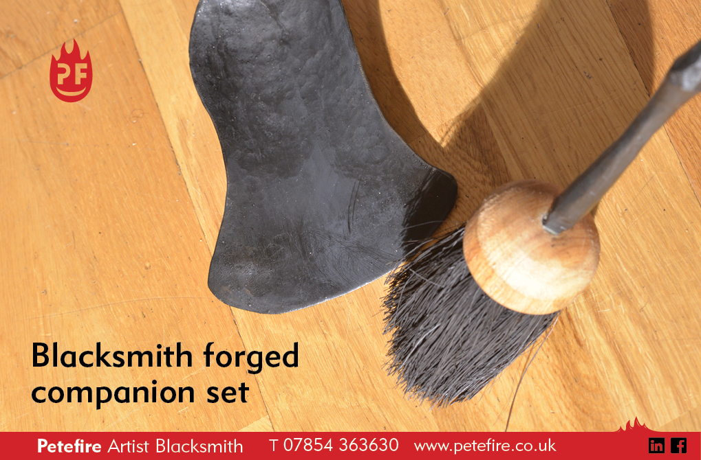 Hand forged companion set, designed & made by Petefire Artist Blacksmith in Herts, England