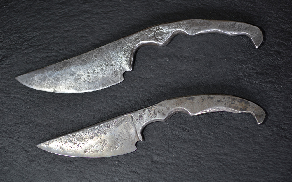 Petefire Artist Blacksmith, two forged Papa Knifes