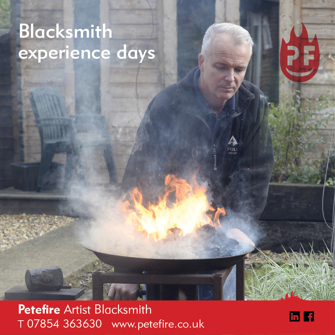 Petefire Artist Blacksmith, forging experience days