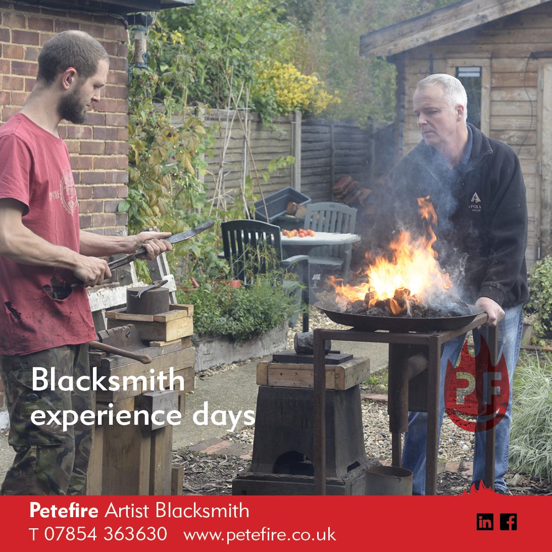 Petefire Artist Blacksmith, forging experience days