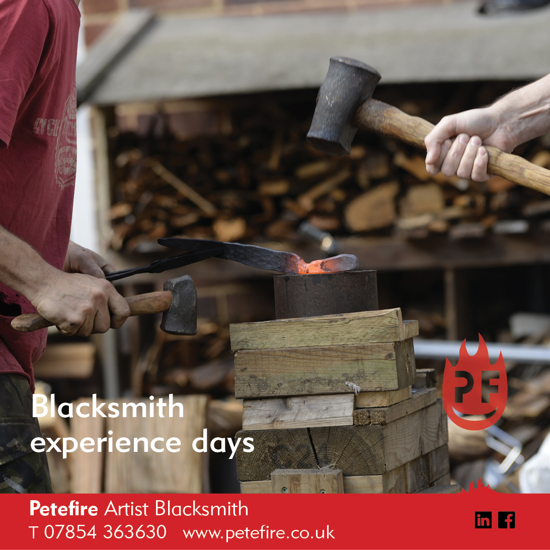 Petefire Artist Blacksmith, forging experience days