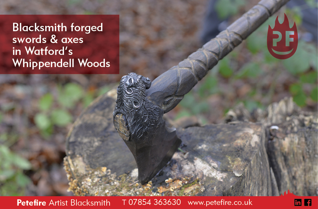 Blacksmith forged axes & hammers, Whippendell Woods, Watford, Herts