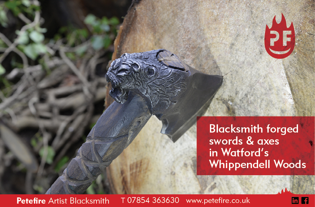 Blacksmith forged axes & hammers, Whippendell Woods, Watford, Herts