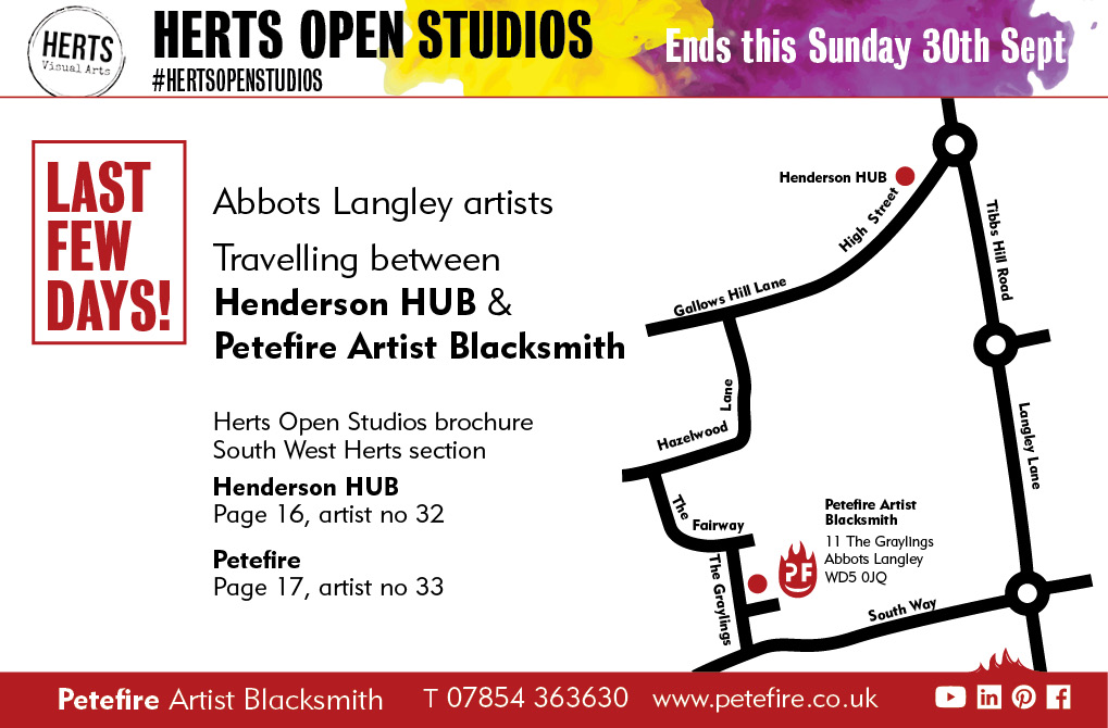 Petefire Artist Blacksmith, HertsOpenStudios Abbots Langley artists map
