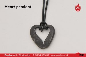 Petefire Artist Blacksmith heart pendant with leather adjustable cord
