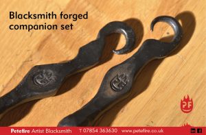 Petefire Artist Blacksmith, hot metal forged companion set