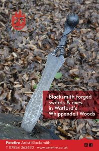 Blacksmith forged swords & axes in Watford’s Whippendell Woods, Hertfordshire