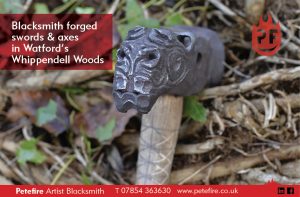 Petefire Artist Blacksmith, rams head hammer, Whippendell Woods, Watford