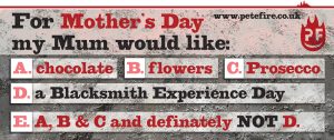Petefire Artist Blacksmith, Experience Day – Mother’s Day gift