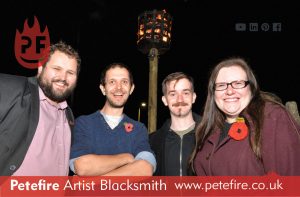 Petefire Artist Blacksmith, Watford 100th Anniversary Armistice Day fire beacon
