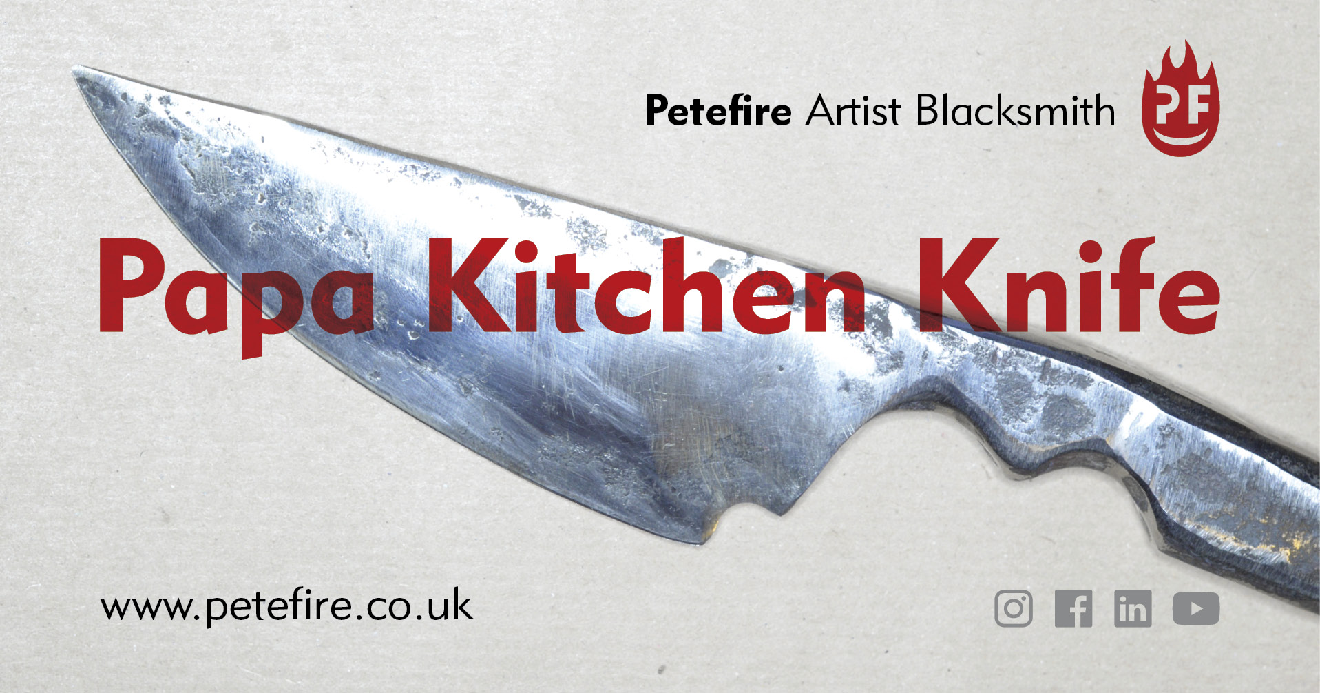 Papa hand forged kitchen knife, made in Watford, Herts by Petefire Artist Blacksmith