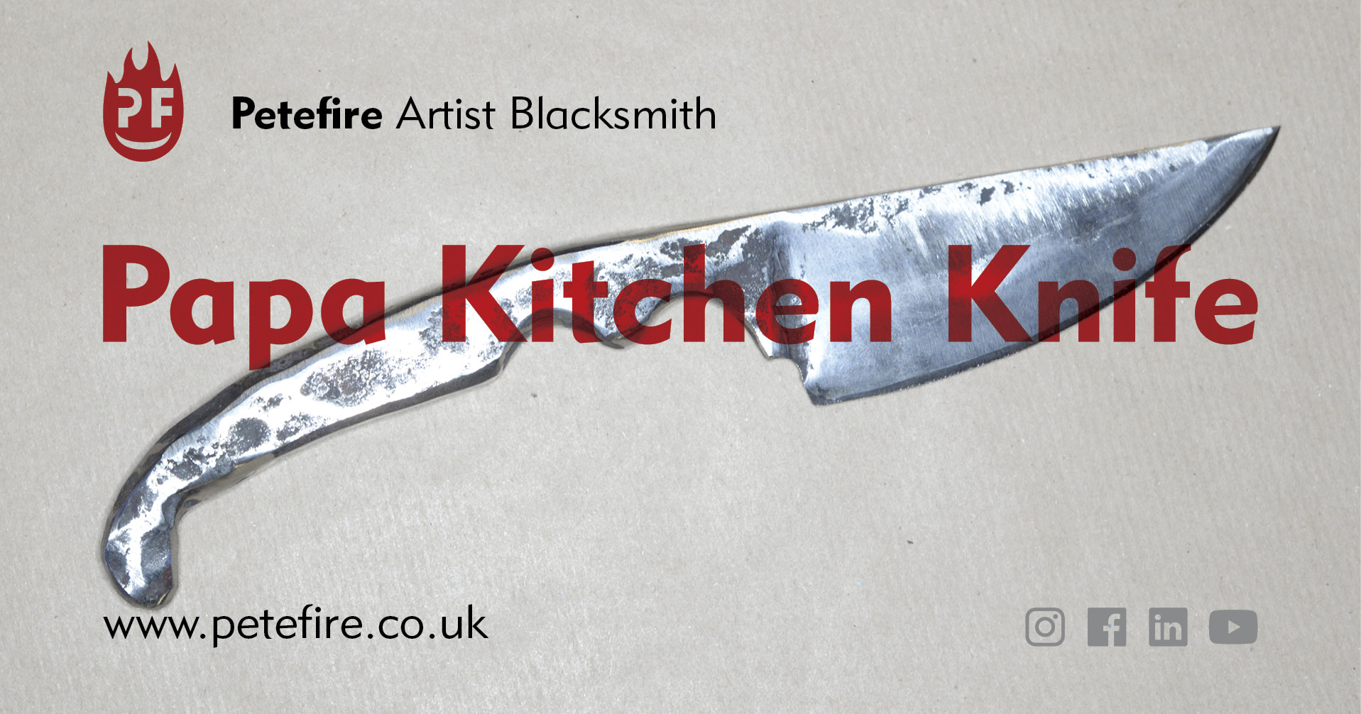 Papa hand forged kitchen knife, made in Watford, Herts by Petefire Artist Blacksmith