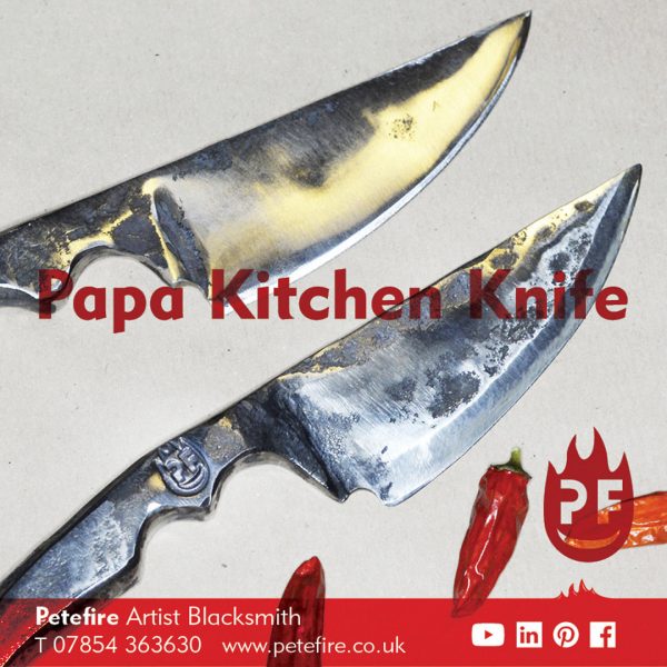 Papa hand forged kitchen knife, made in Watford, Herts by Petefire Artist Blacksmith