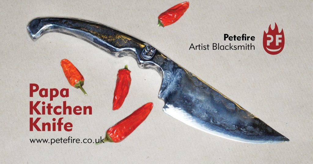 Papa hand forged kitchen knife, made in Watford, Herts by Petefire Artist Blacksmith