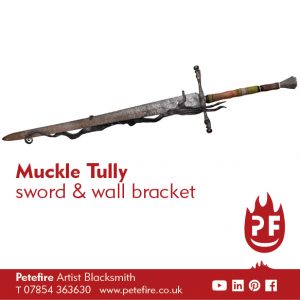 Petefire Muckle Tully hand forged sword and wall hanger