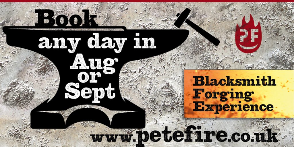 Petefire Artist Blacksmith Forging experience days in Herts