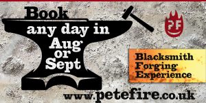 Petefire Artist Blacksmith Forging experience days in Herts