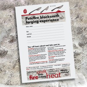 Petefire Blacksmith Forging Experience sample voucher, Herts